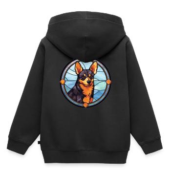Lancashire Heeler Hunderasse Buntes Glas Bunt - Kinder Premium Organic Hoodie - Schwarz - Hinten - AI Model Kid Male (0cm)