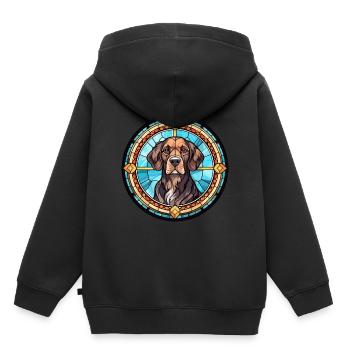 Chien de garde portugais chien race vitrail Colorf - Sweat Premium à capuche enfant bio - noir - Dos - AI Model Kid Male (0cm)