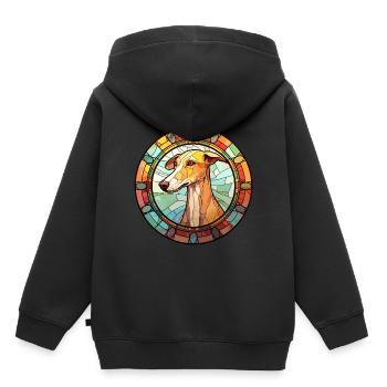 Old Croatian Sighthound Dog Breed Stained Glass Co - Kids Premium Organic Hoodie - black - Back - AI Model Kid Male (0cm)