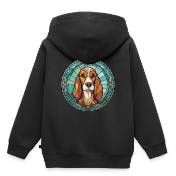 Russischer Harlekin Hund Rasse Buntglas Co - Kinder Premium Organic Hoodie - Schwarz - Hinten - AI Model Kid Male (0cm)