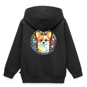 Spitz chien race vitrail aquarelle colorée - Sweat Premium à capuche enfant bio - noir - Dos - AI Model Kid Male (0cm)