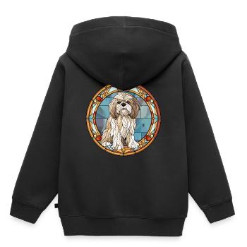 Tibetische Kyi Apso Hunderasse Buntglas Bunt - Kinder Premium Organic Hoodie - Schwarz - Hinten - AI Model Kid Male (0cm)
