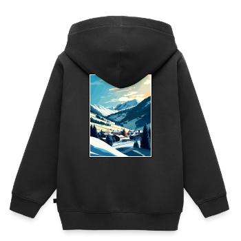Saalbach Autriche Vintage voyage affiche Souvenir - Sweat Premium à capuche enfant bio - noir - Dos - AI Model Kid Male (0cm)