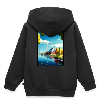 Wolfsburg Allemagne Vintage voyage affiche Souvenir - Sweat Premium à capuche enfant bio - noir - Dos - AI Model Kid Male (0cm)