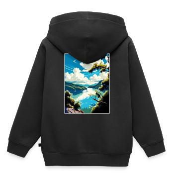 Danube River Europe Vintage voyage affiche Souvenir - Sweat Premium à capuche enfant bio - noir - Dos - AI Model Kid Male (0cm)