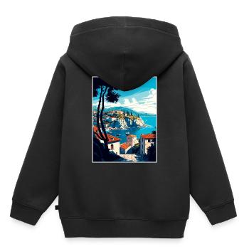 Ston Kroatien Vintage Reiseposter WPA Souvenir - Kinder Premium Organic Hoodie - Schwarz - Hinten - AI Model Kid Male (0cm)
