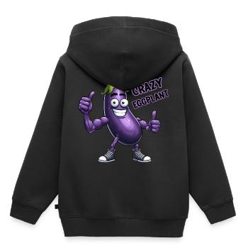 Crazy Veggies: Eggplant Body Builder Calisthenics - Kids Premium Organic Hoodie - black - Back - AI Model Kid Male (0cm)