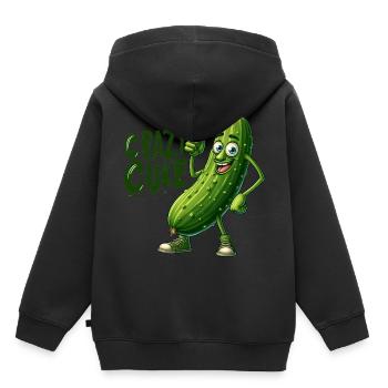 Crazy Veggies: Spiky Cuke Thumbs Up - Kinder Premium Organic Hoodie - Schwarz - Hinten - AI Model Kid Male (0cm)