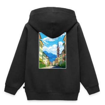 Bozen Italien Vintage Reiseposter WPA Souvenir - Kinder Premium Organic Hoodie - Schwarz - Hinten - AI Model Kid Male (0cm)