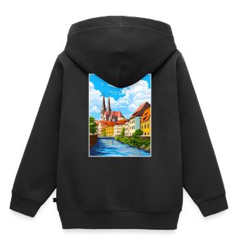Ratisbonne Allemagne Vintage voyage affiche Souvenir - Sweat Premium à capuche enfant bio - noir - Dos - AI Model Kid Male (0cm)