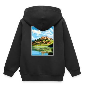 Ptuj-Schloss-Slowenien-Bleder-Reise-Plakat - Kinder Premium Organic Hoodie - Schwarz - Hinten - AI Model Kid Male (0cm)