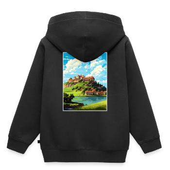 Ptuj-Schloss-Slowenien-Bleder-Reise-Plakat - Kinder Premium Organic Hoodie - Schwarz - Hinten - AI Model Kid Male (0cm)