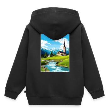 Ramsau Allemagne Berchtesgaden Vintage Travel Poster - Sweat Premium à capuche enfant bio - noir - Dos - AI Model Kid Male (0cm)