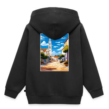 Fatima Portugal Vintage Reiseposter WPA Souvenir - Kinder Premium Organic Hoodie - Schwarz - Hinten - AI Model Kid Male (0cm)