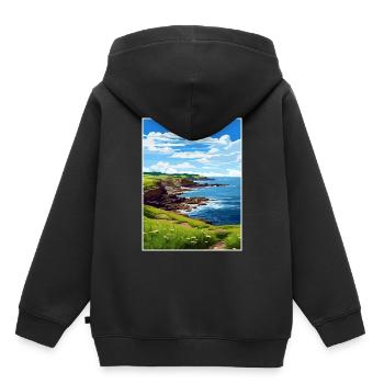 Prussia Cove Cornouailles Vintage voyage affiche WPA - Sweat Premium à capuche enfant bio - noir - Dos - AI Model Kid Male (0cm)