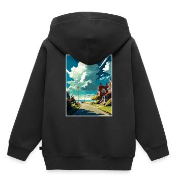 New Romney England Kent Vintage Reiseposter WPA - Kinder Premium Organic Hoodie - Schwarz - Hinten - AI Model Kid Male (0cm)