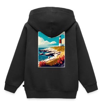 Portland Bill Angleterre Vintage voyage affiche WPA - Sweat Premium à capuche enfant bio - noir - Dos - AI Model Kid Male (0cm)