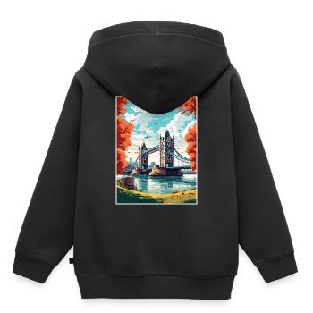 Tower Bridge Angleterre Vintage voyage affiche WPA Art - Sweat Premium à capuche enfant bio - noir - Dos - AI Model Kid Male (0cm)