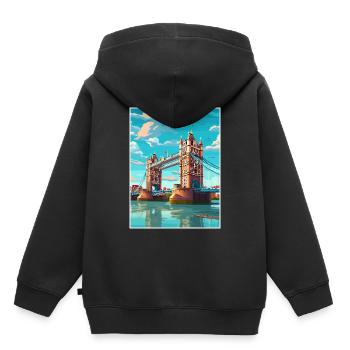 Tower Bridge Angleterre Vintage voyage affiche WPA Art - Sweat Premium à capuche enfant bio - noir - Dos - AI Model Kid Male (0cm)