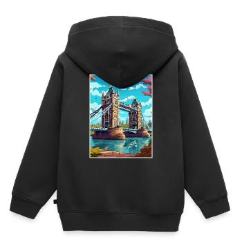 Tower Bridge Angleterre Vintage voyage affiche WPA Art - Sweat Premium à capuche enfant bio - noir - Dos - AI Model Kid Male (0cm)