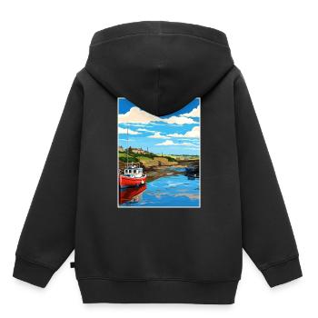 Bude Cornwall Vintage Reiseposter WPA Souvenir - Kinder Premium Organic Hoodie - Schwarz - Hinten - AI Model Kid Male (0cm)
