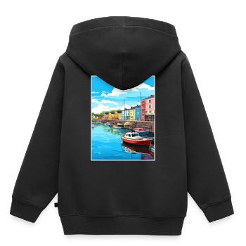 Plymouth Angleterre Vintage voyage affiche Souvenir - Sweat Premium à capuche enfant bio - noir - Dos - AI Model Kid Male (0cm)