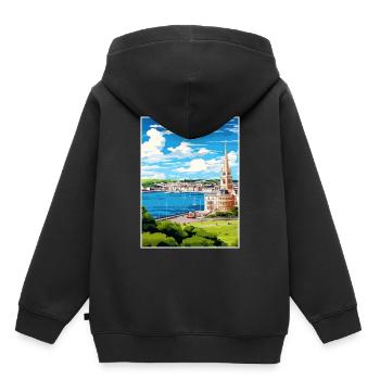 Plymouth Angleterre Vintage voyage affiche Souvenir - Sweat Premium à capuche enfant bio - noir - Dos - AI Model Kid Male (0cm)