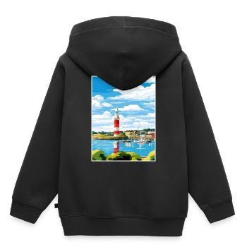 Plymouth Angleterre Vintage voyage affiche Souvenir - Sweat Premium à capuche enfant bio - noir - Dos - AI Model Kid Male (0cm)
