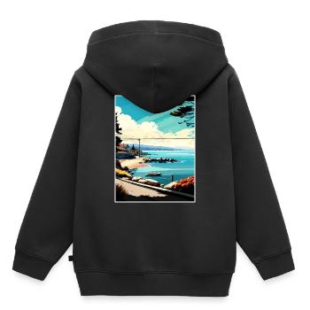 Monterey Bay Californie Vintage voyage affiche WPA - Sweat Premium à capuche enfant bio - noir - Dos - AI Model Kid Male (0cm)