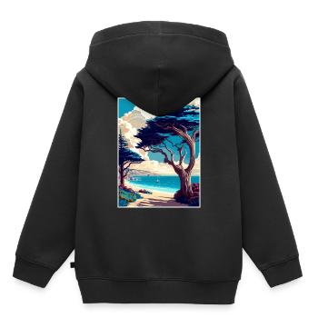Monterey Bay Californie Vintage voyage affiche WPA - Sweat Premium à capuche enfant bio - noir - Dos - AI Model Kid Male (0cm)