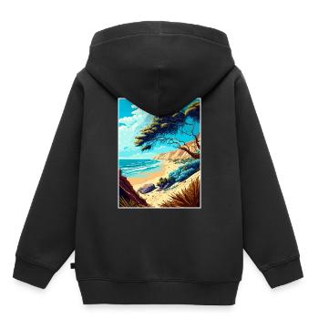 Carpinteria Bluffs Californie affiche de voyage - Sweat Premium à capuche enfant bio - noir - Dos - AI Model Kid Male (0cm)