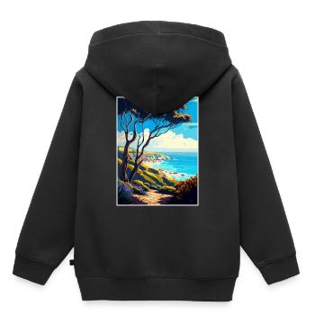 Carpinteria Bluffs Californie affiche de voyage - Sweat Premium à capuche enfant bio - noir - Dos - AI Model Kid Male (0cm)