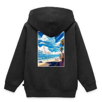 Manhattan Beach Kalifornien Vintage Reiseposter - Kinder Premium Organic Hoodie - Schwarz - Hinten - AI Model Kid Male (0cm)