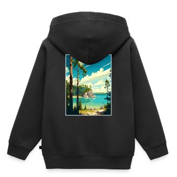 Affiche de voyage du parc d’État de la péninsule du Wisconsin - Sweat Premium à capuche enfant bio - noir - Dos - AI Model Kid Male (0cm)