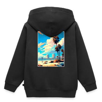 Long Beach Californie Cali Vintage affiche de voyage - Sweat Premium à capuche enfant bio - noir - Dos - AI Model Kid Male (0cm)