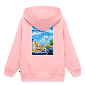Christchurch Nouvelle-Zélande Vintage Travel Poster WPA - Sweat Premium à capuche enfant bio - rose - Dos - AI Model Kid Female (0cm)