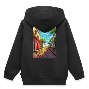 Colonia Del Sacramento Affiche de voyage Vintage WPA - Sweat Premium à capuche enfant bio - noir - Dos - AI Model Kid Male (0cm)