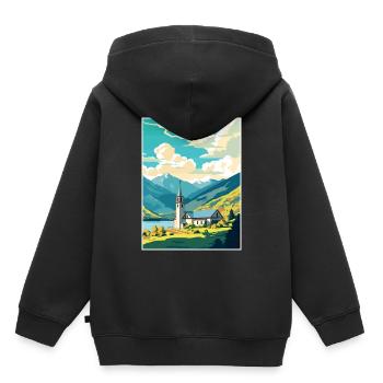 San Martin De Los Andes Vintage voyage affiche WPA - Sweat Premium à capuche enfant bio - noir - Dos - AI Model Kid Male (0cm)