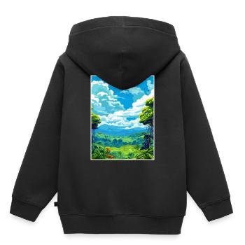 Amazone Rainforest Vintage voyage affiche Souvenir - Sweat Premium à capuche enfant bio - noir - Dos - AI Model Kid Male (0cm)