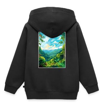 Amazone Rainforest Vintage voyage affiche Souvenir - Sweat Premium à capuche enfant bio - noir - Dos - AI Model Kid Male (0cm)