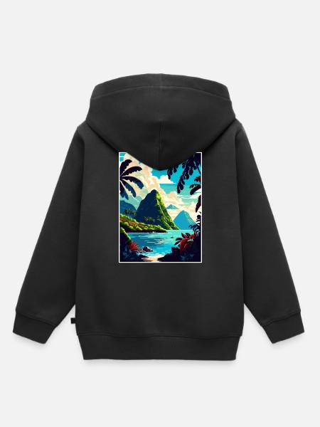 Sainte-Lucie Caraïbes Vintage voyage affiche WPA - Sweat Premium à capuche enfant bio - noir