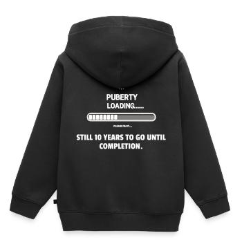 La puberté invite... patience requise - Sweat Premium à capuche enfant bio - noir - Dos - AI Model Kid Male (0cm)