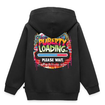Puberty loading... please wait - Kids Premium Organic Hoodie - black - Back - AI Model Kid Male (0cm)