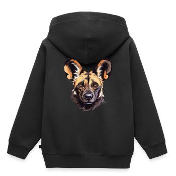 Chien sauvage africain race aquarelle dessin animé Kawaii C - Sweat Premium à capuche enfant bio - noir - Dos - AI Model Kid Male (0cm)