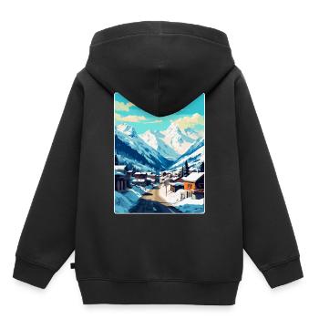 Ischgl Österreich Vintage Reiseplakat Souvenir WPA - Kinder Premium Organic Hoodie - Schwarz - Hinten - AI Model Kid Male (0cm)
