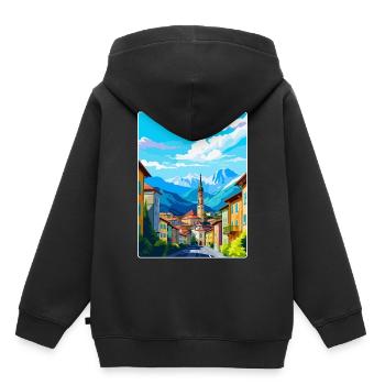 Bozen Italien Vintage Reiseplakat WPA Souvenir - Kinder Premium Organic Hoodie - Schwarz - Hinten - AI Model Kid Male (0cm)
