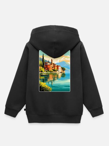 Lac de Côme Italie Affiche de voyage vintage Souvenir WPA - Sweat Premium à capuche enfant bio - noir