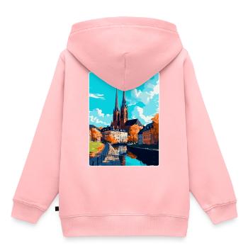 Uppsala Suède Affiche de voyage vintage Souvenir WPA - Sweat Premium à capuche enfant bio - rose - Dos - AI Model Kid Female (0cm)