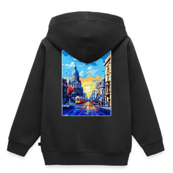Bukarest Rumänien Vintage Reiseplakat Souvenir - Kinder Premium Organic Hoodie - Schwarz - Hinten - AI Model Kid Male (0cm)