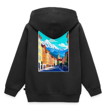 Innsbruck Autriche Affiche de voyage vintage souvenir - Sweat Premium à capuche enfant bio - noir - Dos - AI Model Kid Male (0cm)